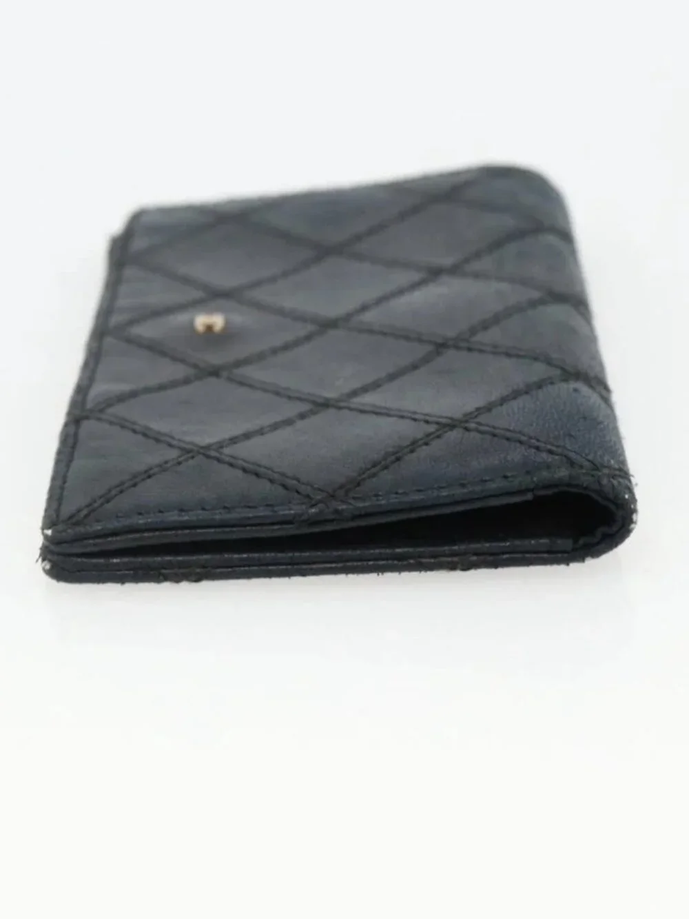 CHANEL Bicolore Card Case Lamb Skin Black CC Auth INZ119